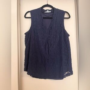 CLEO: Elegant Navy Lace Sleeveless Top; Size “XL” Petite